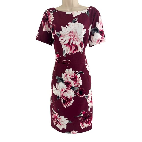 White House Black Market Dresses & Skirts - White House Black Market‎ Burgundy Fall Floral Print Sheath Dress Size 12 Office